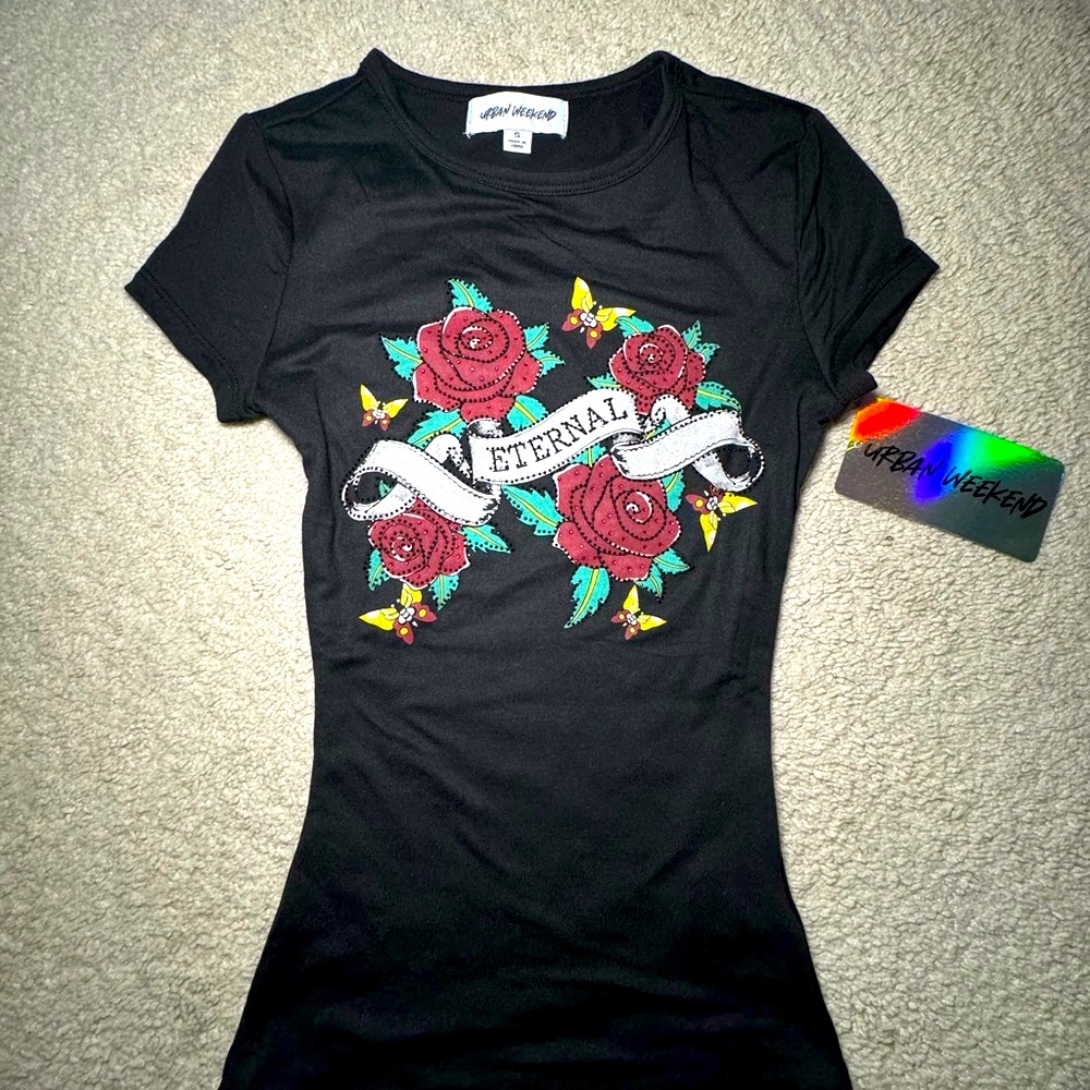 Eternal Y2K 2000 Black Graphic Flower Tee